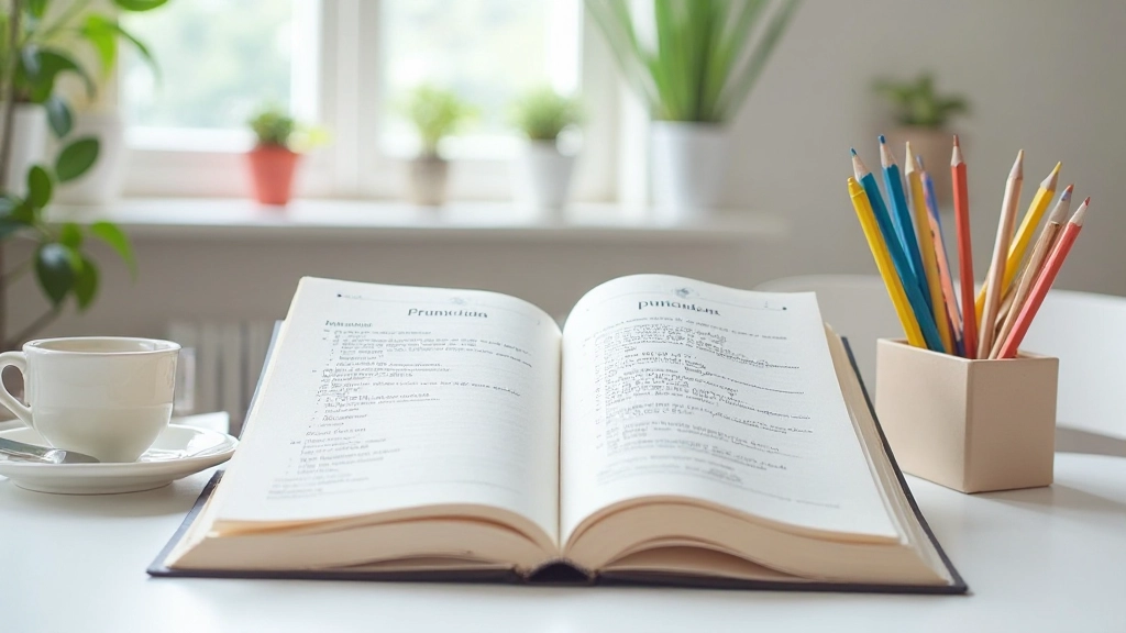 Punctuation marks and grammar symbols arranged on study materials
