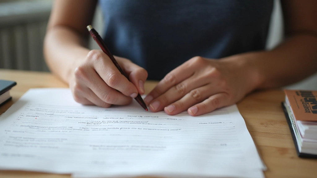 Close-up of red pen marking pronoun corrections on printed essay draft